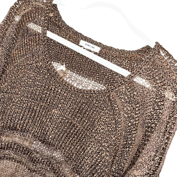 helmut lang fabulous mixed media neutral browns crochet scoop neck sweater M - Picture 4 of 4